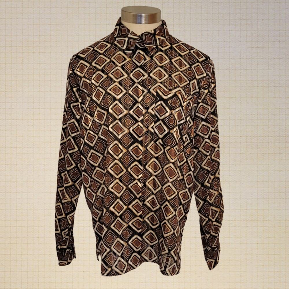 90s Sheer Geometric Stripe Blouse Alfred Dunner Gold Black Plus Size 12